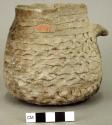 Ceramic jar, corrugated, one lug handle