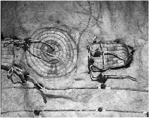 Bison robe ornamented with bird quills (detail of 99-12-10/53120)