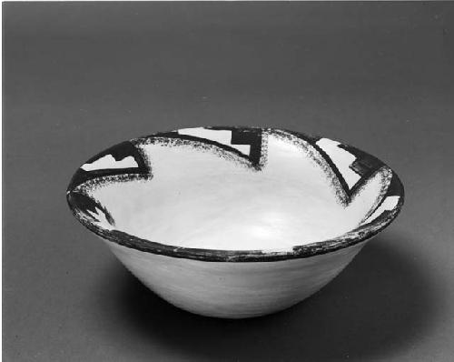 Black-on-white Bowl; geometric motif along interior rim