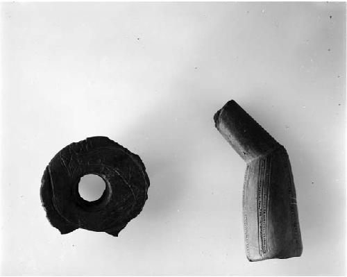 Pottery pipe, pipe fragment (04-3-10/65225, 13-57-10/88891.1)