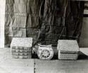 Miscellaneous collection of baskets, one with "Aloha" written on it; World's Columbian Exposition of 1893