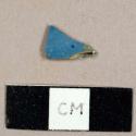 Annular ware sherd with blue glaze and green, yellow, and brown marbelized/trailed decoration
