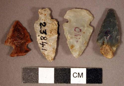 Chipped stone, projectile points, stemmed and side-notched