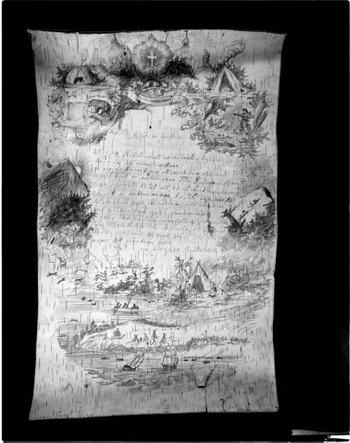 Birchbark scroll, with scenic border