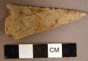 Chipped stone, projectile point, corner-notched, flat or broken along one edge