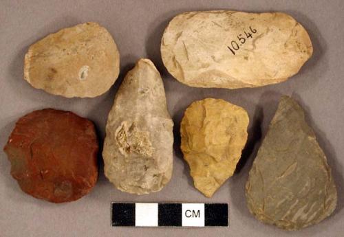 Chipped stone, scrapers; projectile points, ovate; biface, ovate