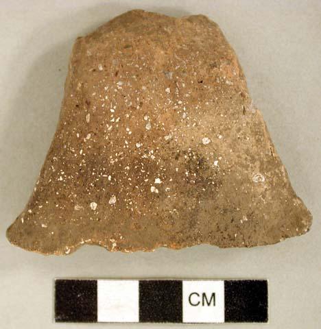 Ceramic, earthenware handle sherd, undecorated, shell-tempered