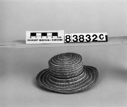 Miniature hat, basketry, woven grass