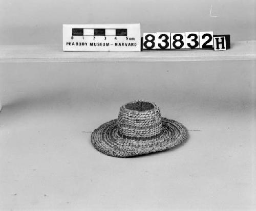 Miniature hat, basketry, woven grass