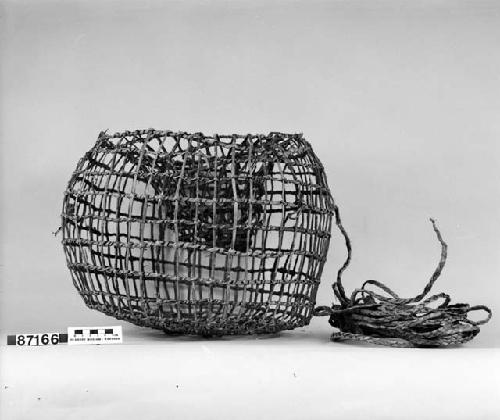 Fish trap from the collection of C.F. Newcombe. Wrapped twined.