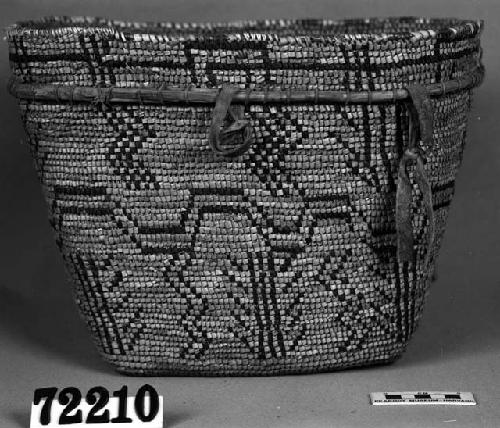 Burden basket from the collection of G.T. Emmons. Coiled, imbricated, quillwork.