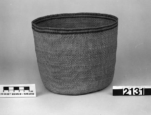 Open cylindrical basket from the collection of E.G. Fast, 1867-8. "Between weave" twined.