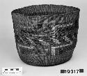 Cylindrical basket from the collection of J.S. and C.T.D. Swaim, 1900-40. Plain twined, false embroidery.