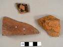 Brick fragments, some handmade, and one sherd of lead glazed, refined earthenware