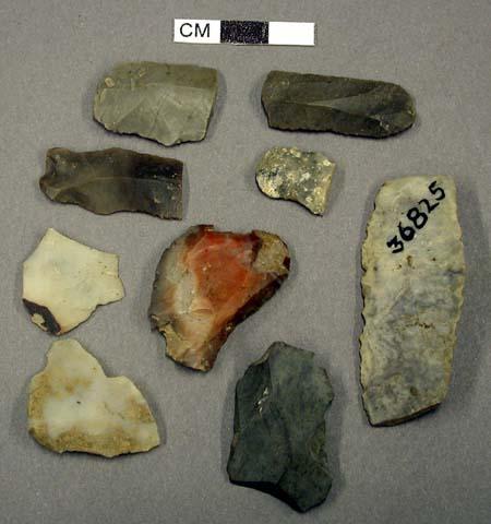 Chipped stone, flakes and prismatic blades, chert