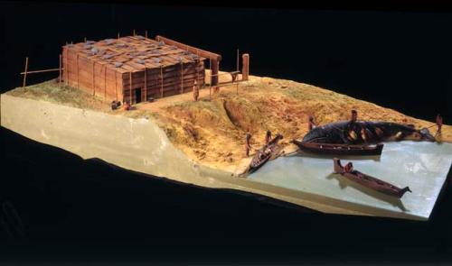 Model of Nuu-chah-nulth (Nootka) house and whaling scene, British Columbia