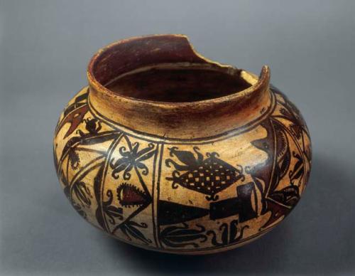 Jar, polacca polychrome (early). linear design.