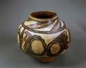 Jar, polacca polychrome style b. Zuni rain bird design.