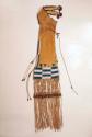 Buckskin pipe bag with old pony bead decoration (blue and white).