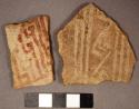 Ceramic body sherds, exterior red on buff decoration