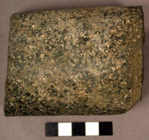 Stone fragment, possible axe, ground cylindrical shape, broken both ends