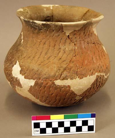 Rubbed indented corrugated pottery olla