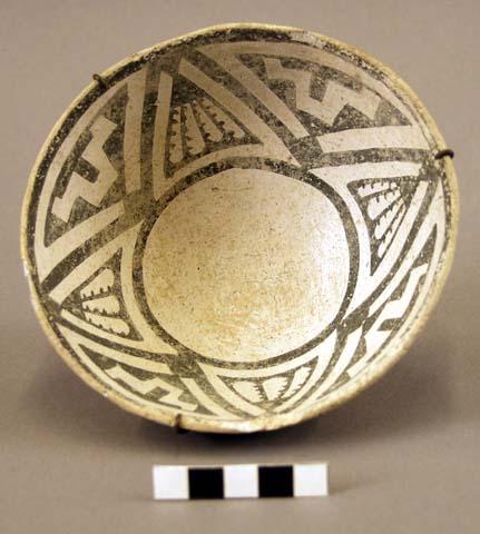 Bowl 6, black on white geometric design on interior, plain exterior