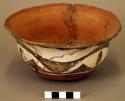 Polychrome pottery bowl - red, black, white