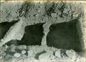 Scan of photograph from Judge Burt Cosgrove photo album.Oct.Nov.1933 Pendleton Ruin. Floor broken in Room 9 showing early wall below.