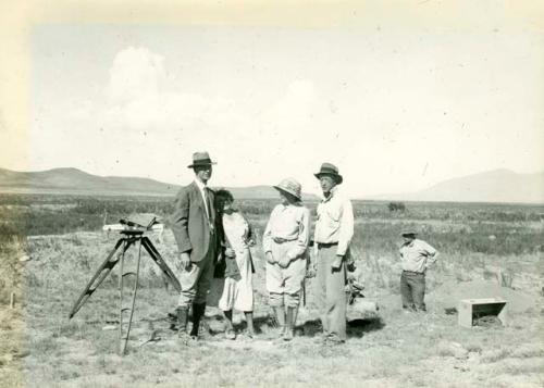 Scan of photograph from Judge Burt Cosgrove photo album.Oct. 23 1933 Burt'aw and Eileen Alves- Hattie and C.B. Cosgrove- Ted Kidder. Pendleton Ruin