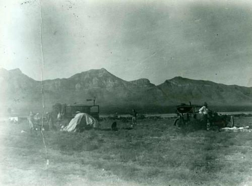 Scan of photograph from Judge Burt Cosgrove photo album.Oct.13-1933 Camp at Big Hatchet Ranch-Hachita Valley N.Mex