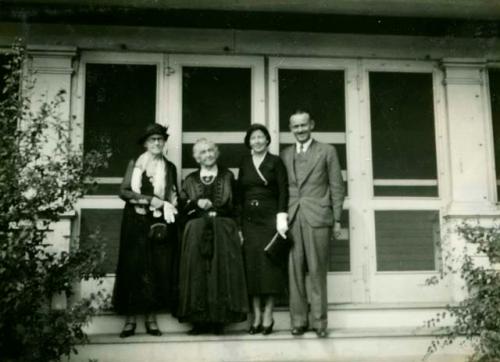 Scan of photograph from Judge Burt Cosgrove photo album.Sept.11-1932 Nanna Silliman and Bama Cosgrove with Mildred and Burton Cosgrove Country Club, Atchison Kans.