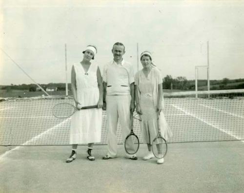 Scan of photograph from Judge Burt Cosgrove photo album.Sept. 1, 1932 Harriet Lockwood, C.B.Cosgrove Jr. and wife at Country Club-Atchison Kansas.