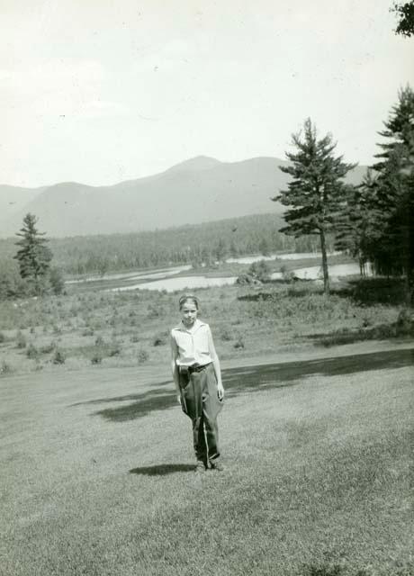 Scan of photograph from Judge Burt Cosgrove photo album. June 12-1932 Joan Tozzer (to west from Tozzer Cottage)