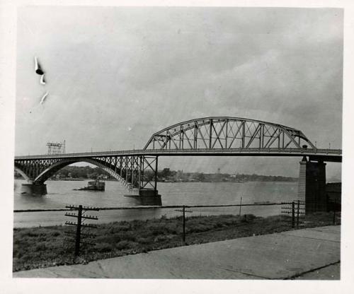 Scan of photograph from Judge Burt Cosgrove photo album.July 25-1931 Peace Bridge-Canada across Niagara River