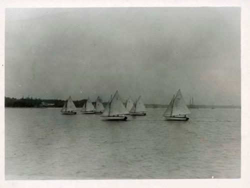 Scan of photograph from Judge Burt Cosgrove photo album. July 1931 Kathie Claflin (10 yrs of age) in race. East Marion Mass.