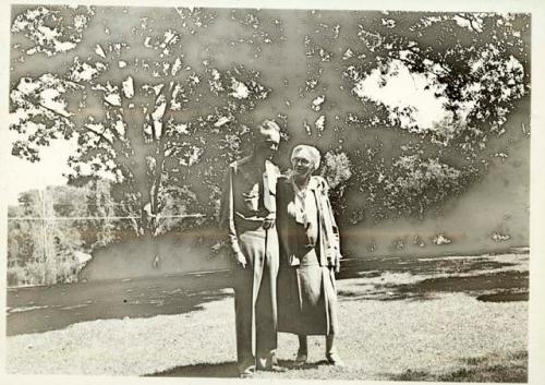 Scan of photograph from Judge Burt Cosgrove photo album.Aug. 25 1931 C.B. Cosgrove Jr.and Grandmother Silliman Atchison Kans.