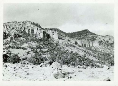 Scan of photograph from Judge Burt Cosgrove photo album.Saddle Mt. Pueblo Creek.