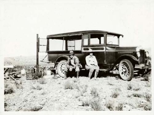 Scan of photograph from Judge Burt Cosgrove photo album.Camp above Red Rock New Mex. 10-19-30 Mr. and Mrs. C.B.C.