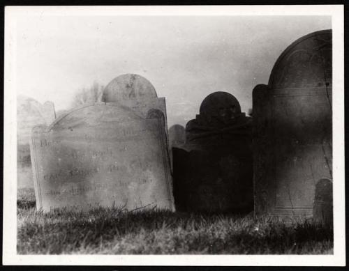 Scan of photograph from Judge Burt Cosgrove photo album.  1931 Old Burial Hill, Marblehead Mass.  Dating from 1638.