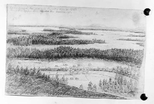 Copy of pencil sketch "Champoeg and the Praire Beyond" by George Gibbs