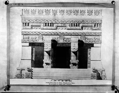 Copy of a halftone reproduction of the entrance to temple of the tigers; reconstruction by de Miguel Anguel Fernandez.