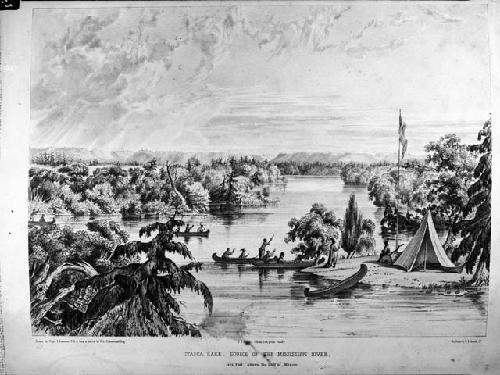 Itasca Lake - Source of the Mississippi River. Drawn by S. Eastman (Engraving?)
