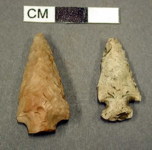 Chipped stone, projectile points, side-notched, chert