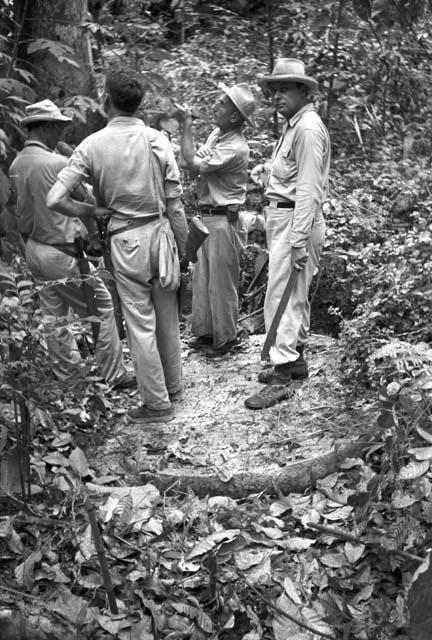 Field, workers, equipment.