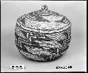 Lidded trinket basket from the collection of E.H. Washburn, ca. 1898. Plain twined, overlay.