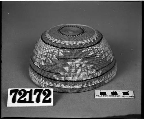 Hat, from the collection of G. Nicholson. Plain, three-strand and lattice twined, one-face overlay.
