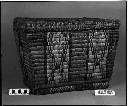 Rectangular basket with lid. Coiled, beading and imbrication.