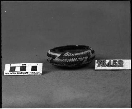 Beaded, rounded trinket basket. From the collection of G. Nicholson and C. Hartman. Coiled, one-rod foundation.