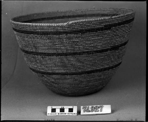 Mush or cooking bowl made by Old Mary, near Power house. From the collection of G. Nicholson and C. Hartman. Coiled, three-rod foundation.